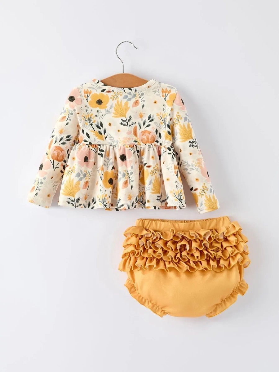 Floral Print Baby Girls Long Sleeve Top And Ruffle Bloomers Rylee Faith Designs Everetts Place Boutique