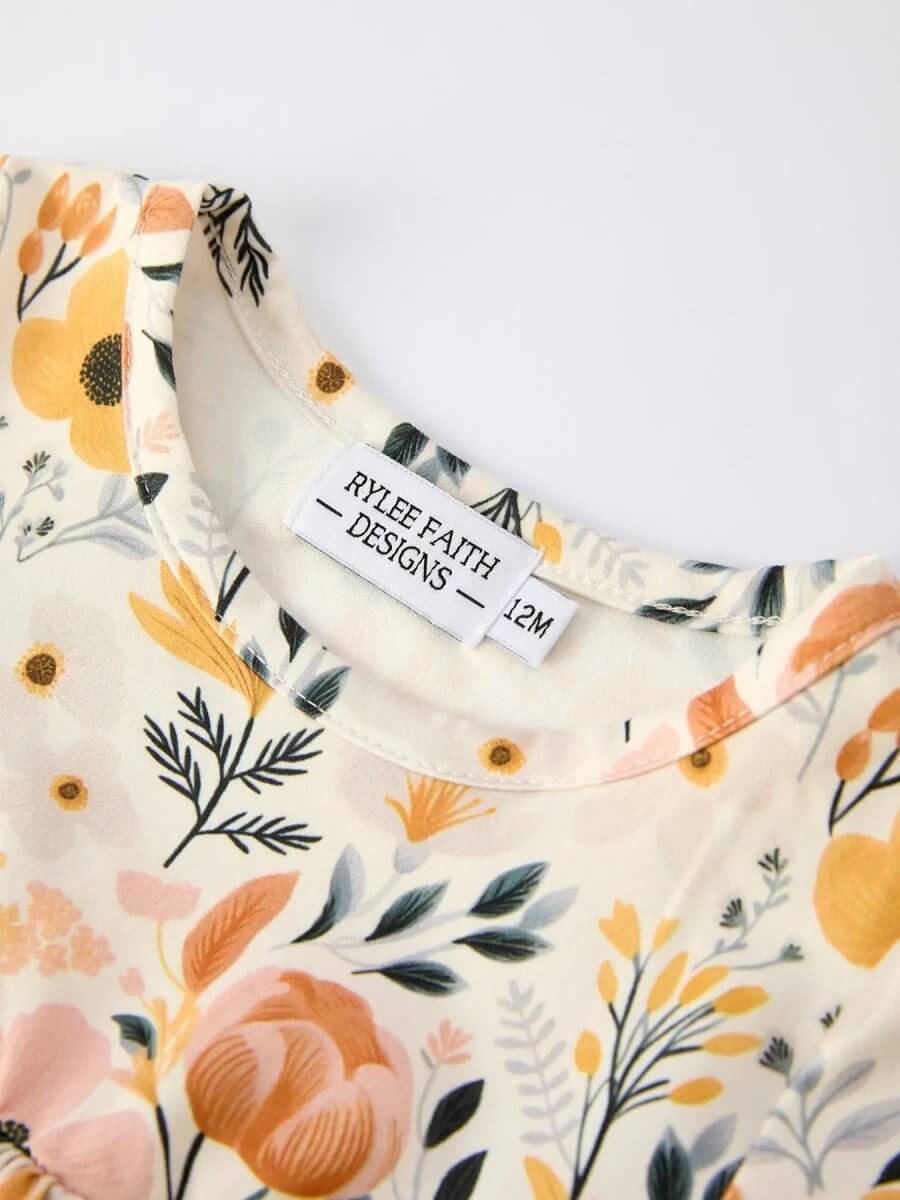 Rylee Faith Designs Floral Print Baby Girls Long Sleeve Top And Ruffle Bloomers - Everetts Place Boutique - 