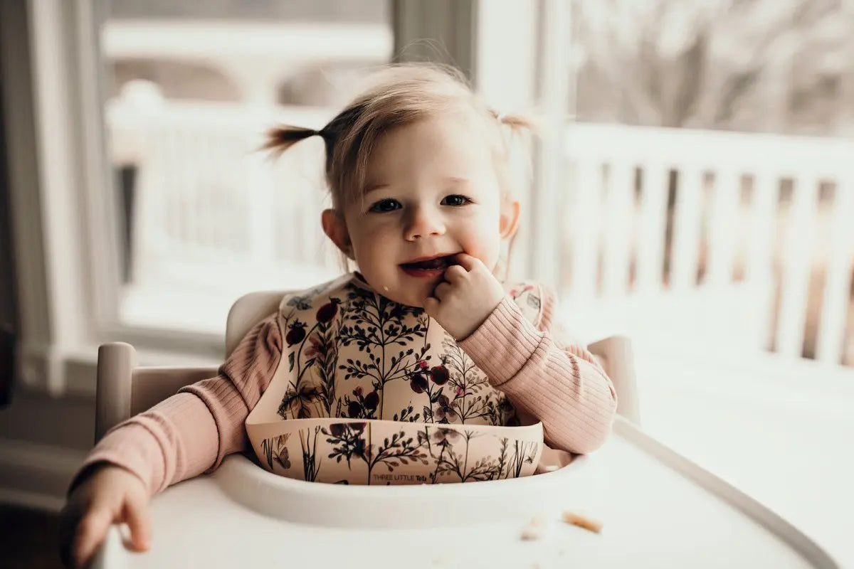 Three Little Tots Floral Silicone Bib with Crumb Catcher - 