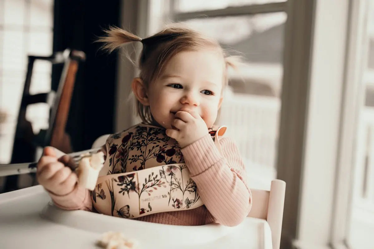 Three Little Tots Floral Silicone Bib with Crumb Catcher - 