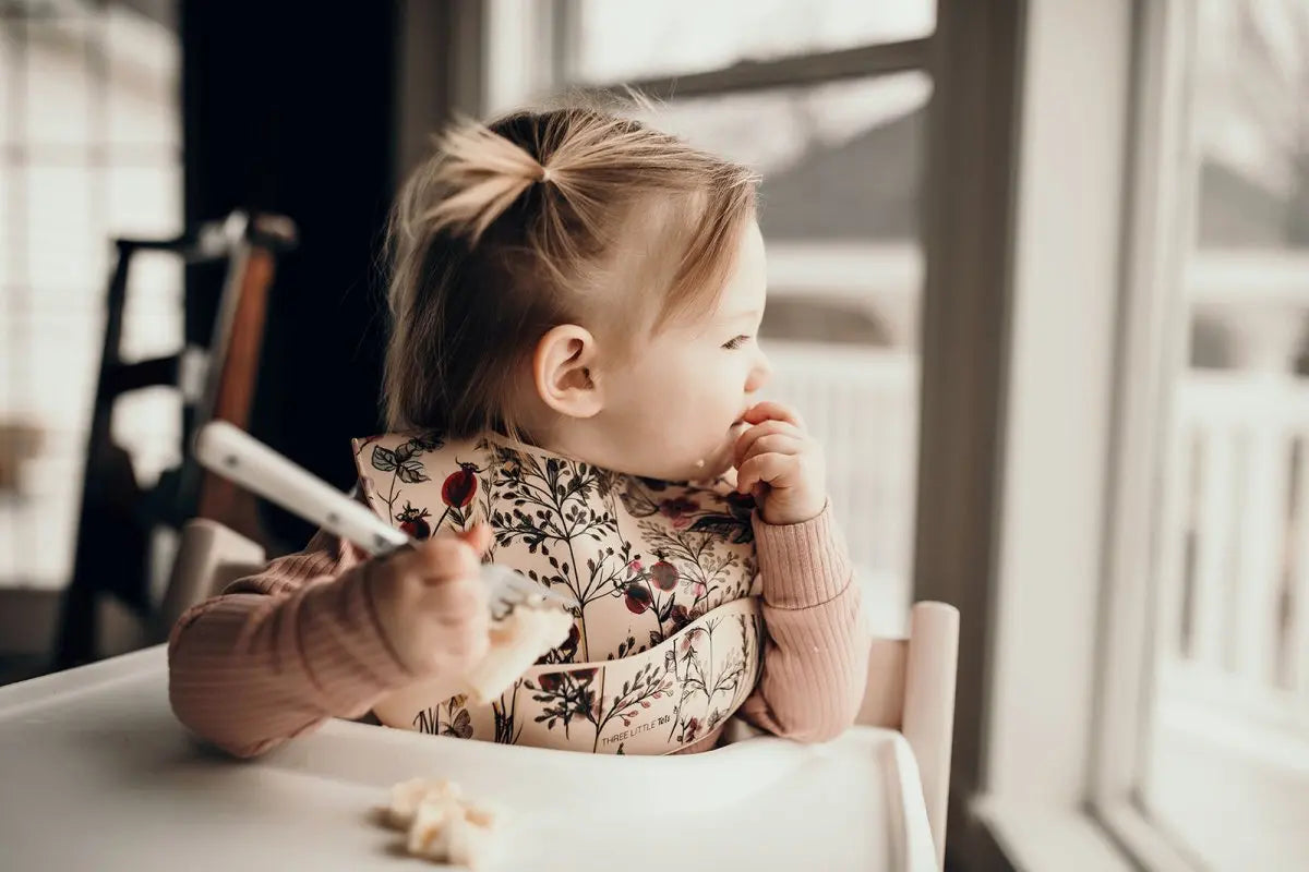 Three Little Tots Floral Silicone Bib with Crumb Catcher - 