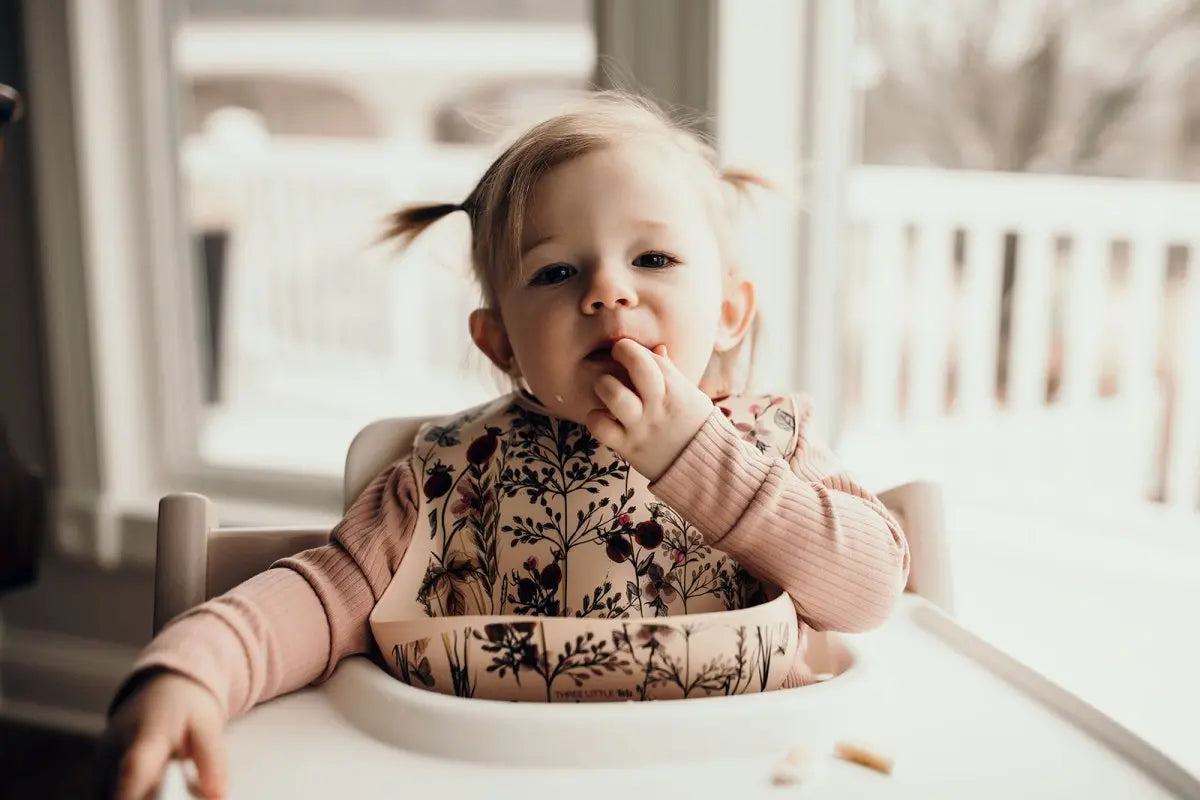 Three Little Tots Floral Silicone Bib with Crumb Catcher - 
