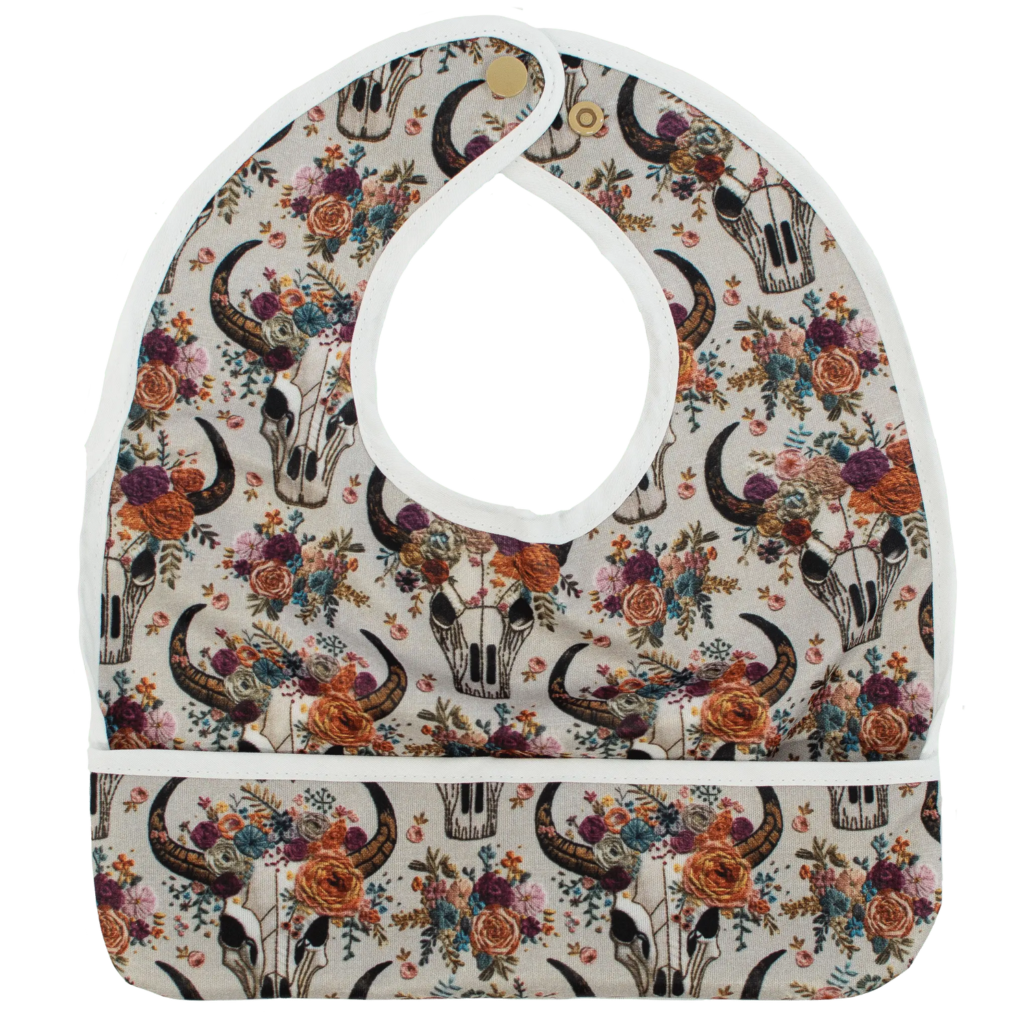 Texas Tushies Floral Skulls Embroidery Flip Bib With Pocket For Drool - Baby & Toddler > Nursing & Feeding > Bibs Baby & Toddler Clothing