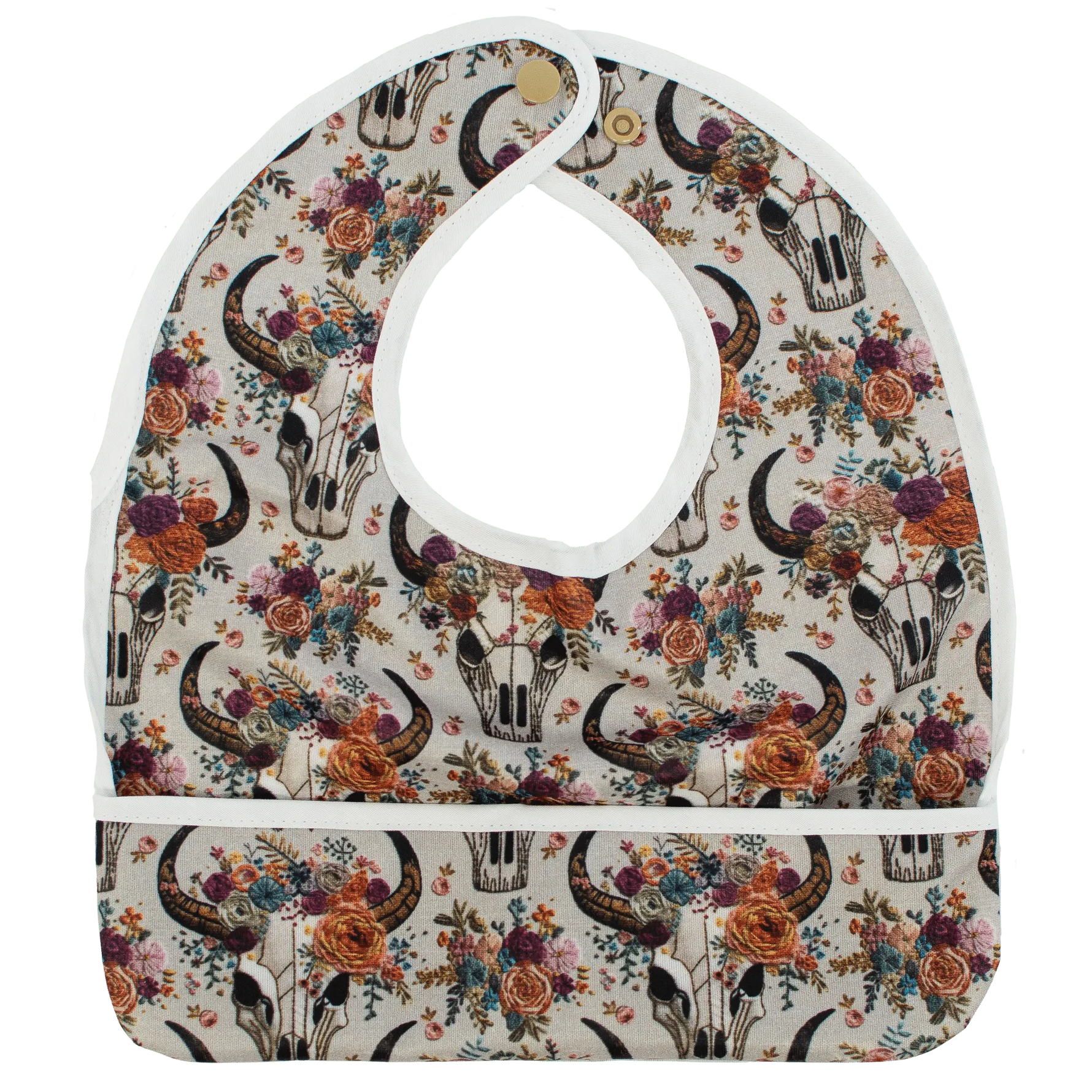 Texas Tushies Floral Skulls Embroidery Flip Bib With Pocket For Drool - Baby & Toddler > Nursing & Feeding > Bibs Baby & Toddler Clothing