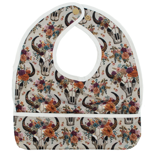Floral Skulls Embroidery Flip Bib With Pocket For Drool Texas Tushies Everetts Place: Online Boutique