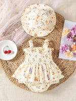 Rylee Faith Designs Floral Smocked Baby Romper with Matching Hat - 