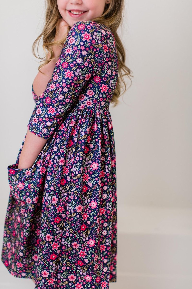 Mila & Rose ® Flower Farm 3 4 Sleeve Pocket Twirl Dress Mila Rose - Everetts Place Boutique - 