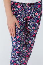 Mila & Rose Flower Farm organic baby leggings, vibrant floral print.