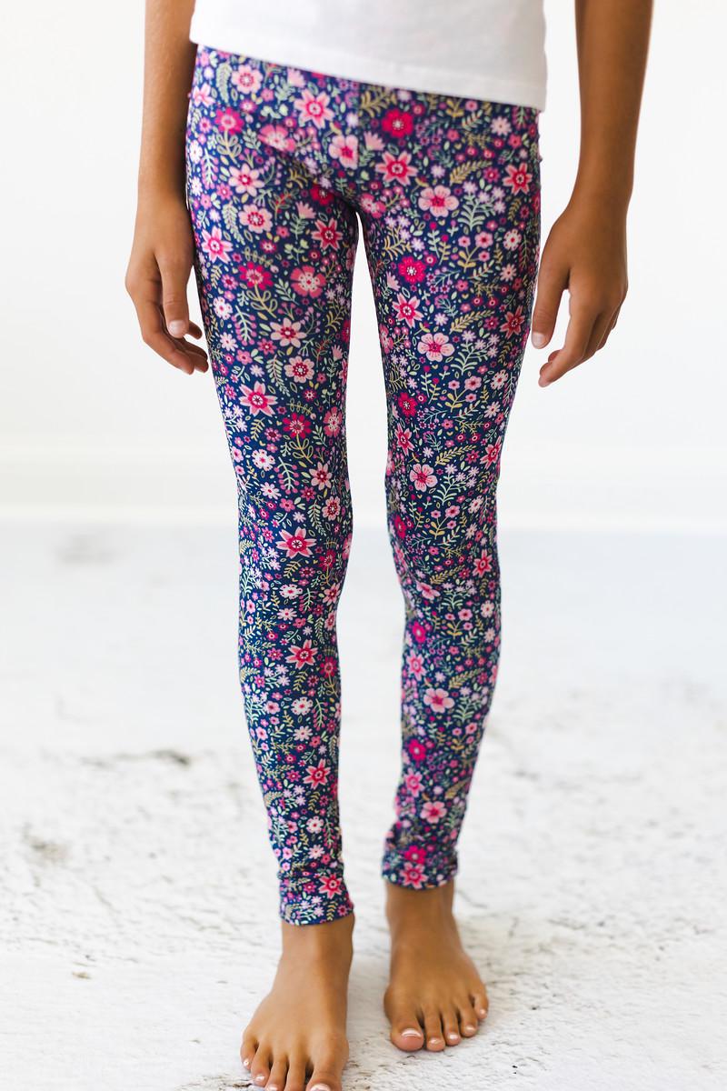 Mila & Rose Flower Farm baby leggings, vibrant floral pattern.