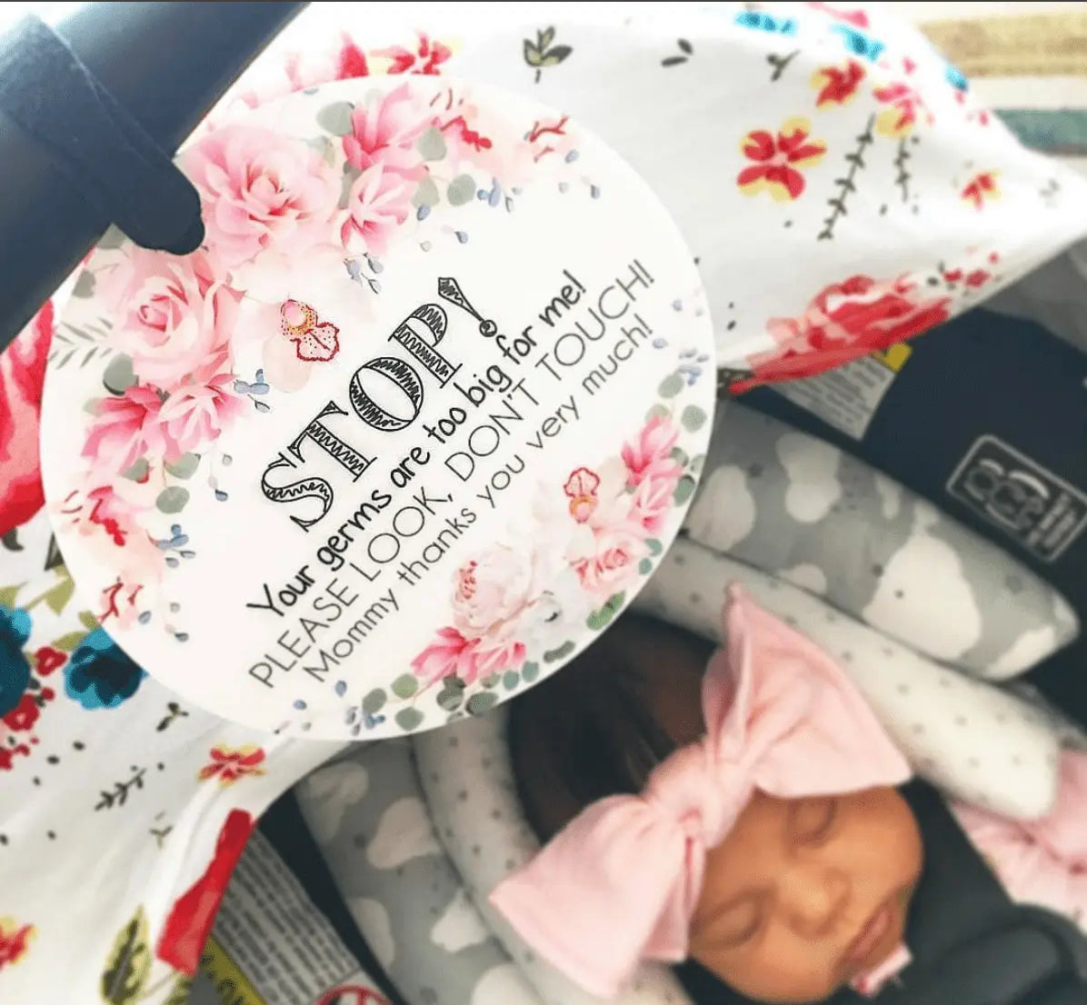 Three Little Tots Flower No Touching Baby Car Seat Sign Tag - 