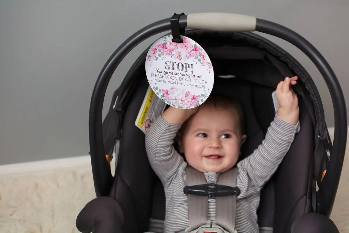 Three Little Tots Flower No Touching Baby Car Seat Sign Tag - 