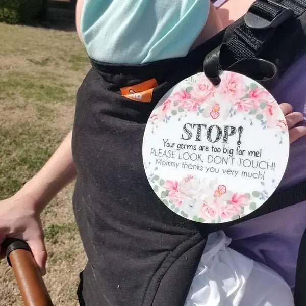 Three Little Tots Flower No Touching Baby Car Seat Sign Tag - 