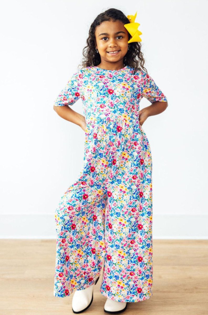 Mila & Rose ® Fluttering Flowers Girls Wide Leg Jumpsuit Mila Rose - Everetts Place Boutique - 