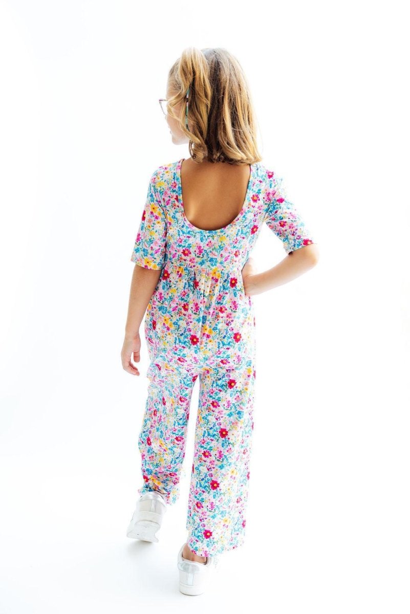 Mila & Rose ® Fluttering Flowers Girls Wide Leg Jumpsuit Mila Rose - Everetts Place Boutique - 