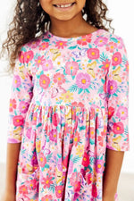 Mila & Rose ® Fluttering Garden 3/4 Sleeve Pocket Twirl Dress - 