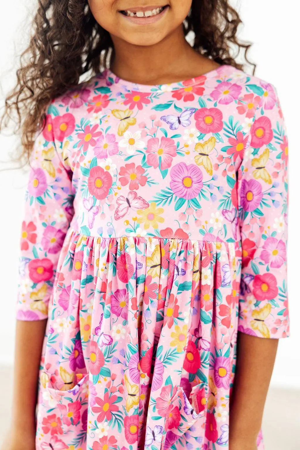 Mila & Rose ® Fluttering Garden 3/4 Sleeve Pocket Twirl Dress - 