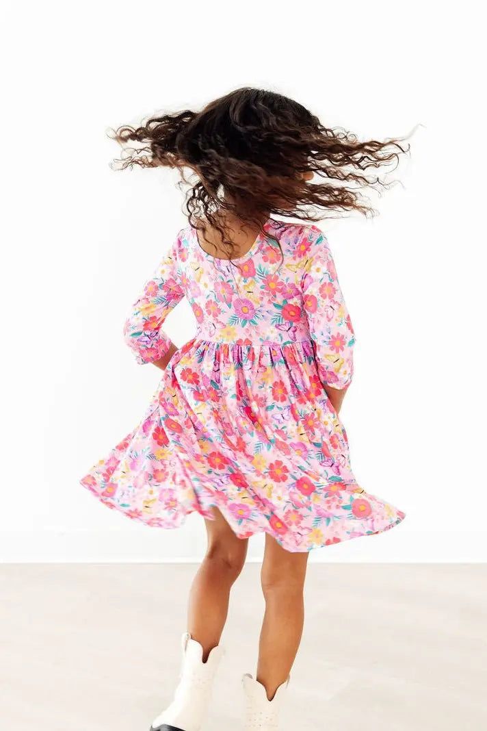 Mila & Rose ® Fluttering Garden 3/4 Sleeve Pocket Twirl Dress - 