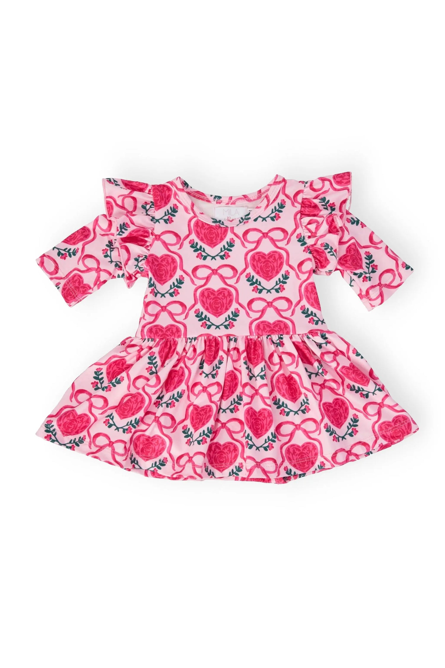 Mila & Rose ® Fluttering Hearts 3/4 Sleeve Flutter Twirl Bodysuit - 