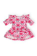 Mila & Rose ® Fluttering Hearts 3/4 Sleeve Flutter Twirl Bodysuit - 