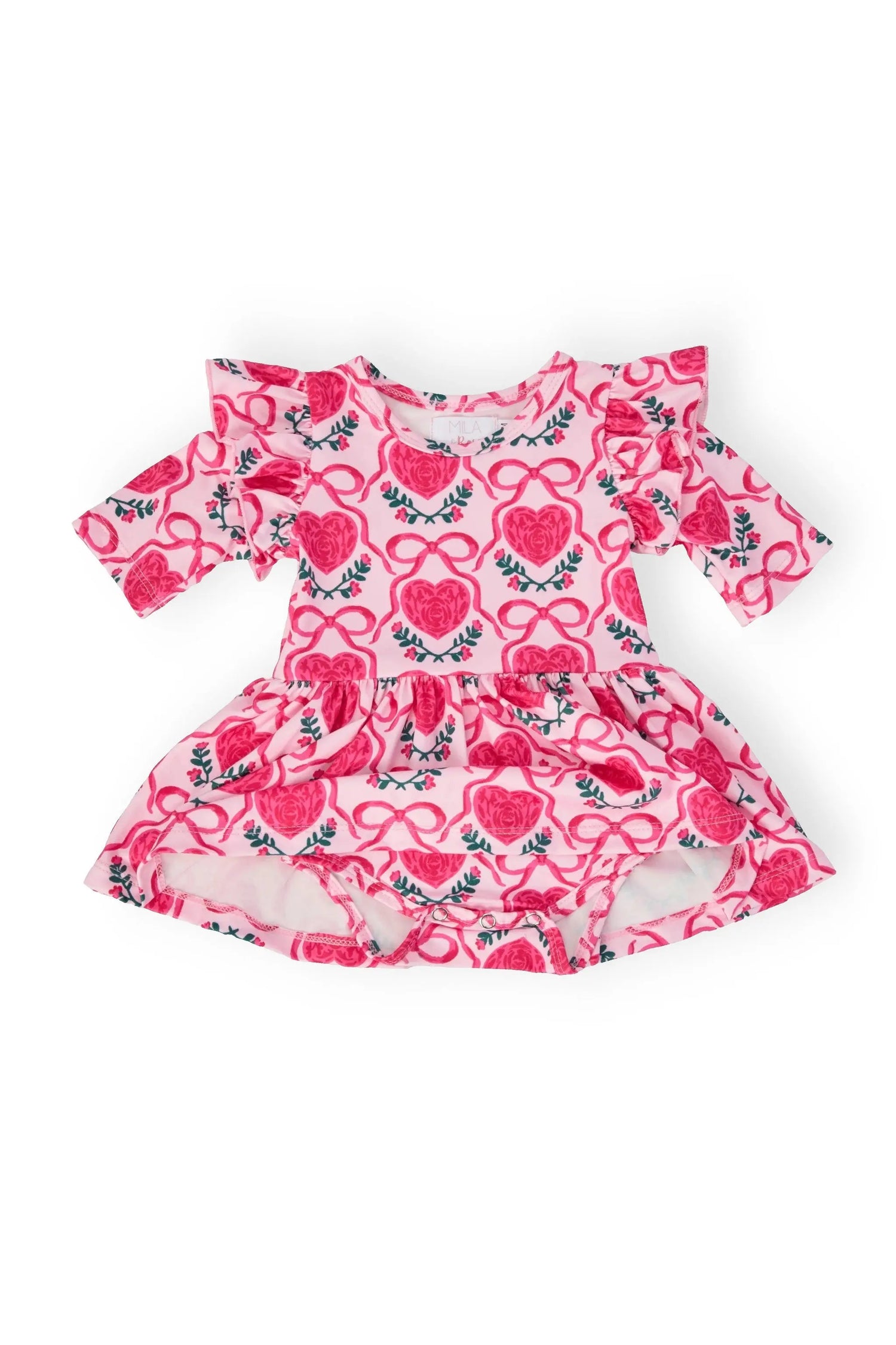 Mila & Rose ® Fluttering Hearts 3/4 Sleeve Flutter Twirl Bodysuit - 