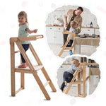 Goodevas Foldable Step Stool For Toddlers Kid Chair That Grows Beige - Furniture Kitchen Helper Tower