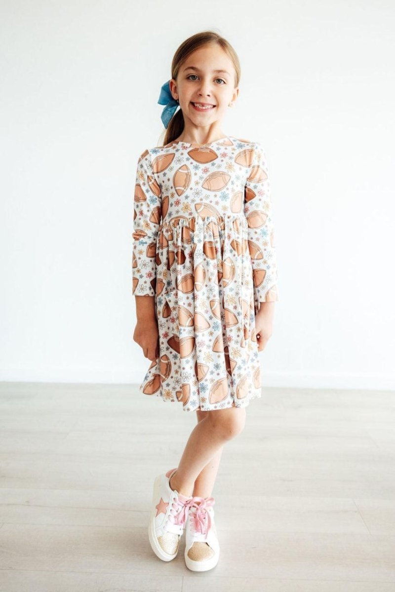 Mila & Rose ® Football Friday Long Sleeve Pocket Twirl Dress for Girls - Everetts Place Boutique - 