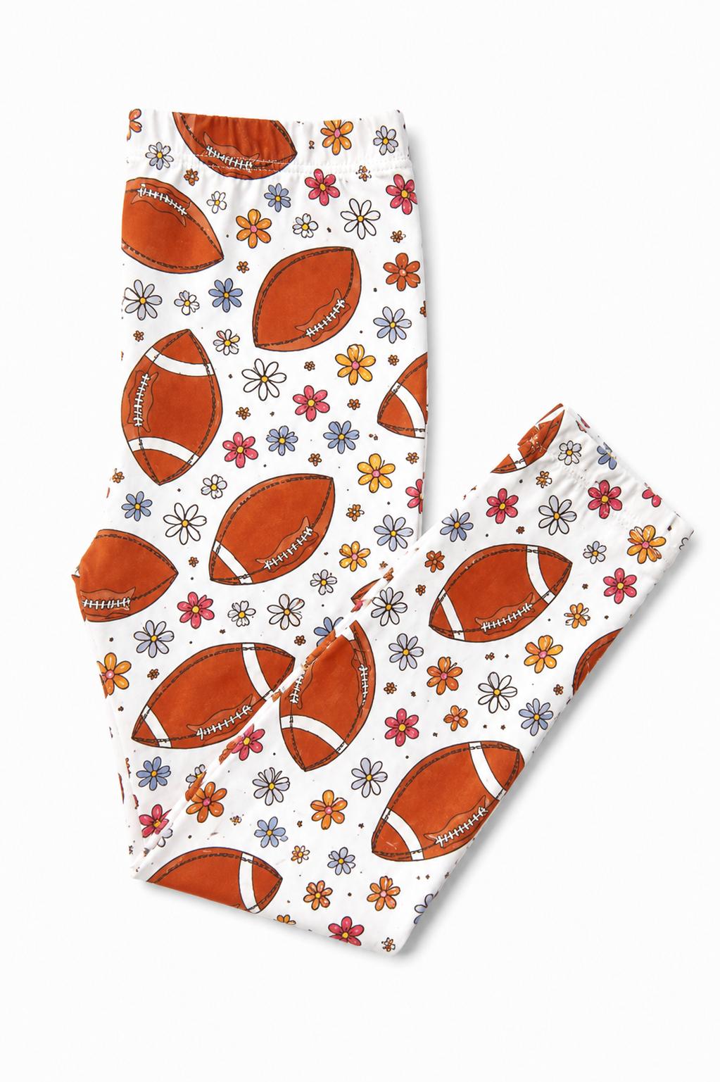 Kids leggings with a football print, high-waisted and slim through the leg