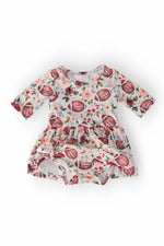 Footballs And Flowers Twirl Bodysuit Three Quarter Sleeve Mila & Rose ® Everetts Place: Online Boutique