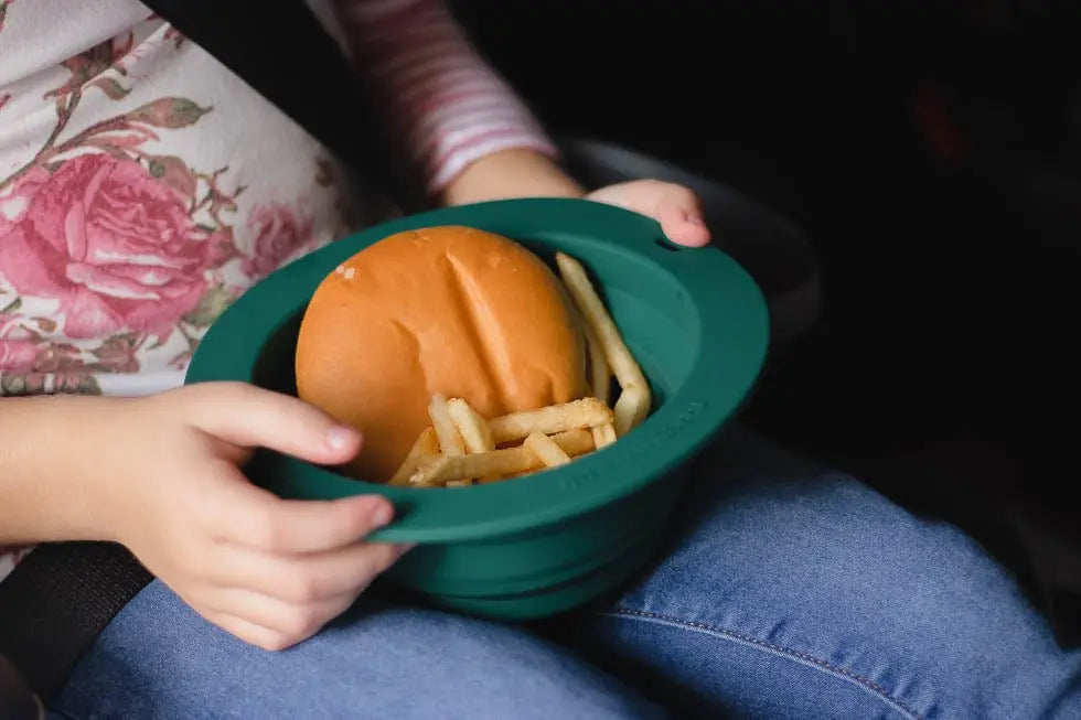 Three Little Tots Forest Green Collapsible Bowl for Travel or Home - 