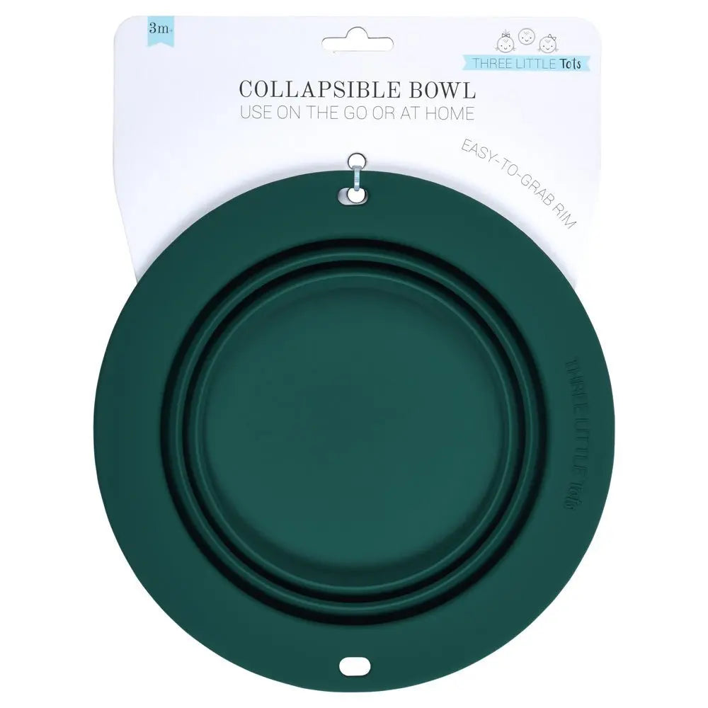 Three Little Tots Forest Green Collapsible Bowl for Travel or Home - 