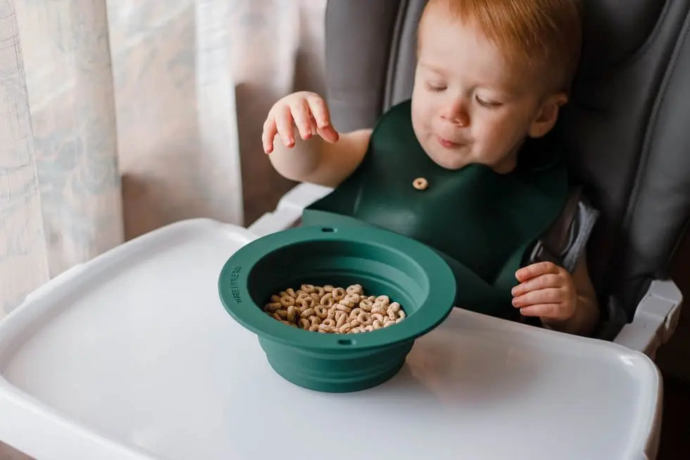 Three Little Tots Forest Green Collapsible Bowl for Travel or Home - 