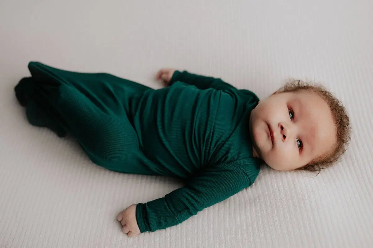 Three Little Tots Forest Green Knotted Newborn Baby Gown - 