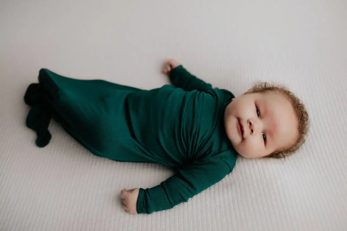 Three Little Tots Forest Green Knotted Newborn Baby Gown - 