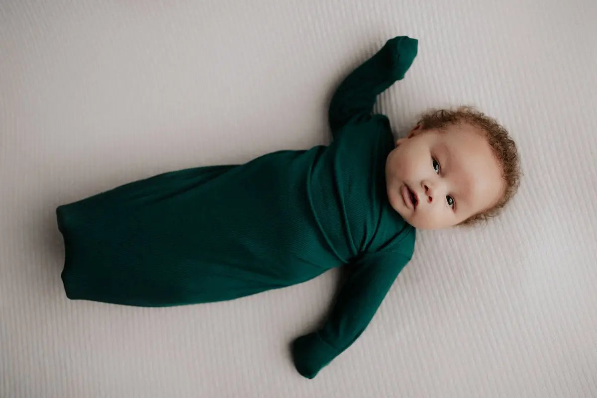 Three Little Tots Forest Green Knotted Newborn Baby Gown - 