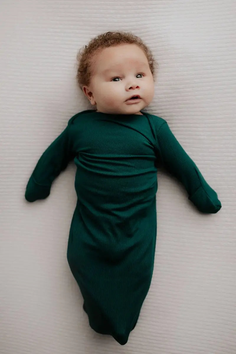 Three Little Tots Forest Green Knotted Newborn Baby Gown - 