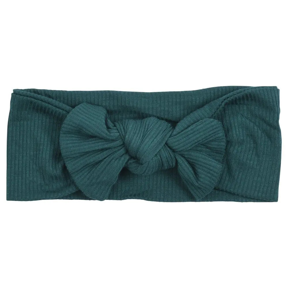 Three Little Tots Forest Green Ribbed Knotted Headband Bow - 