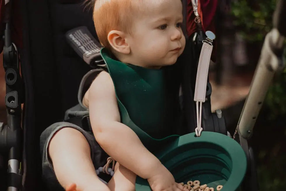 Three Little Tots Forrest Green Silicone Bib with Crumb Catcher - 
