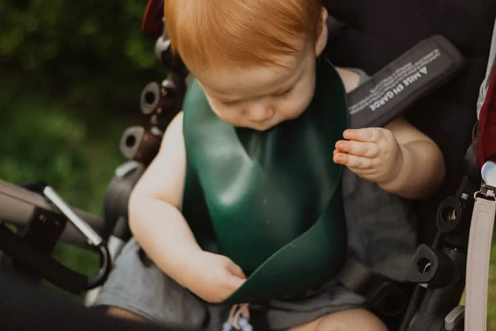Three Little Tots Forrest Green Silicone Bib with Crumb Catcher - 
