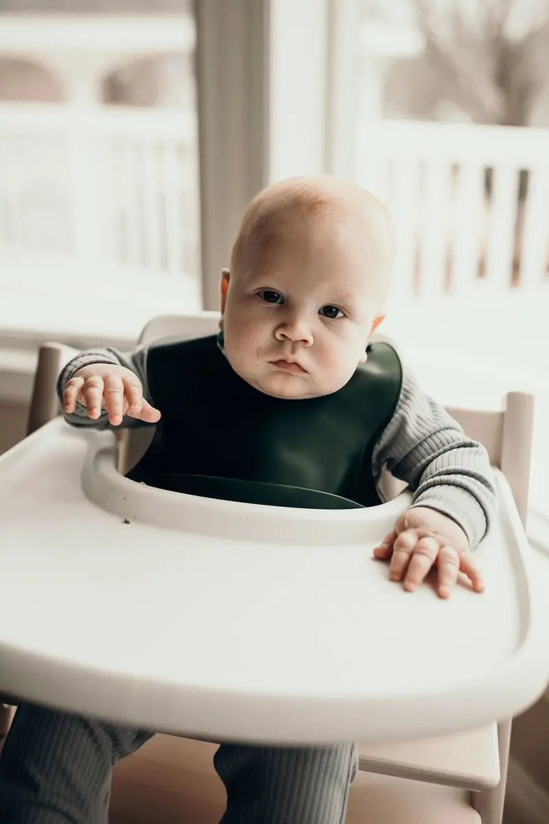 Three Little Tots Forrest Green Silicone Bib with Crumb Catcher - 