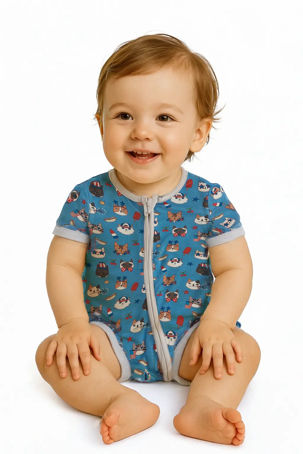 Dreamlet Freedom Cats Baby Romper Bamboo Viscose With Two Way Zipper - Apparel & Accessories > Clothing > Baby & Toddler Clothing > Baby & Toddler Sleepwear Romper