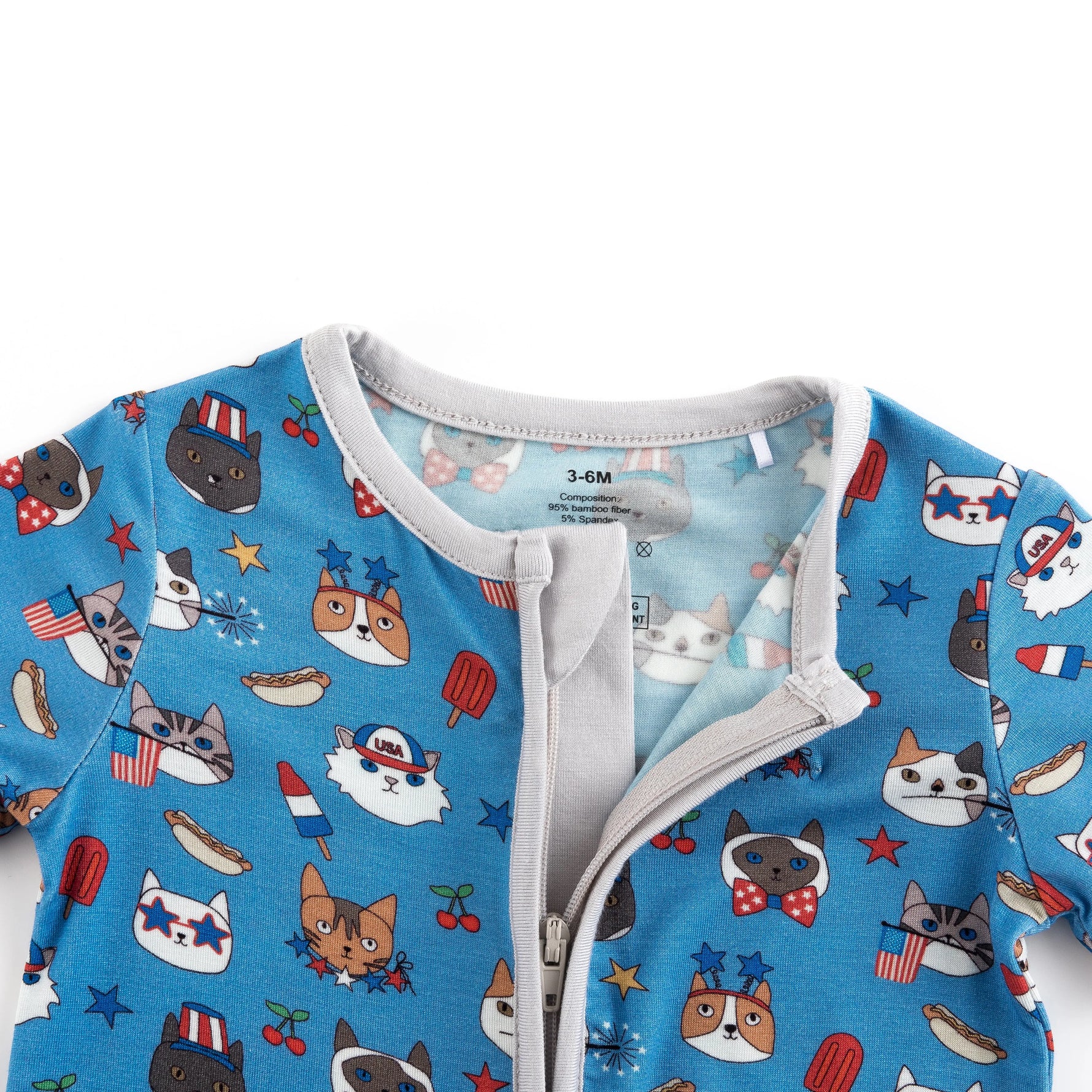 Dreamlet Freedom Cats Baby Romper Bamboo Viscose With Two Way Zipper - Apparel & Accessories > Clothing > Baby & Toddler Clothing > Baby & Toddler Sleepwear Romper