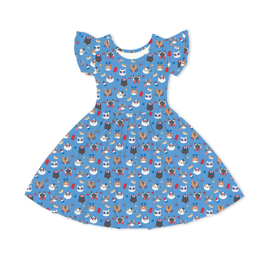 Freedom Cats Twirl Dress For Kids Bamboo Fabric Ruffle Dreamlet Everetts Place: Online Boutique