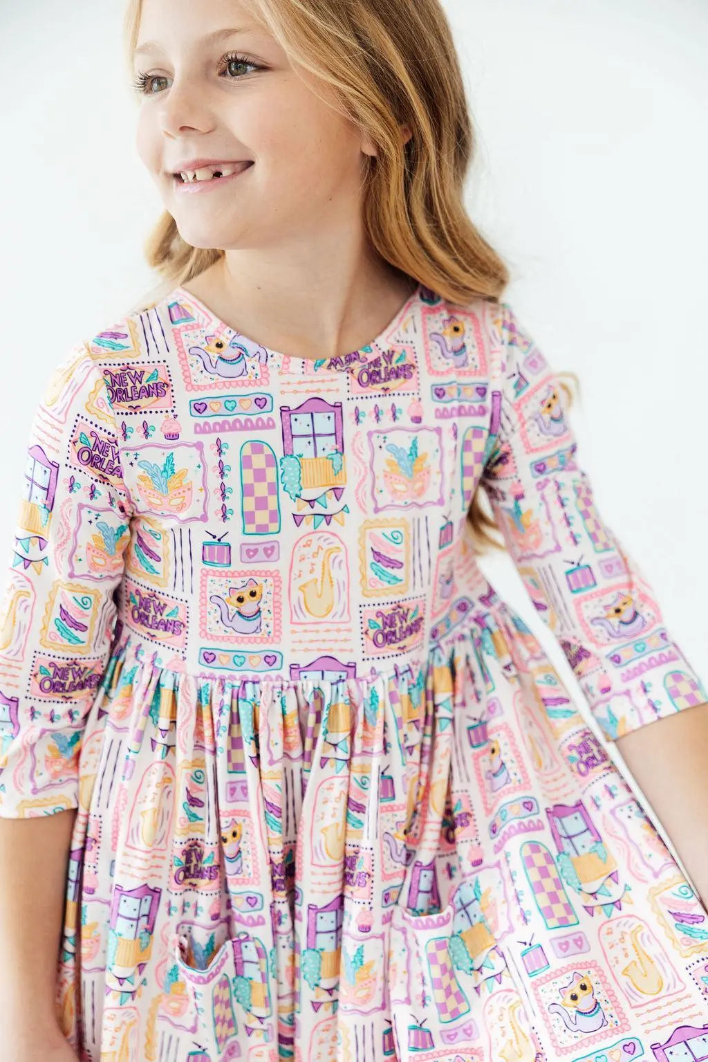 Mila & Rose ® French Quarter Fun 3/4 Sleeve Pocket Twirl Dress - 