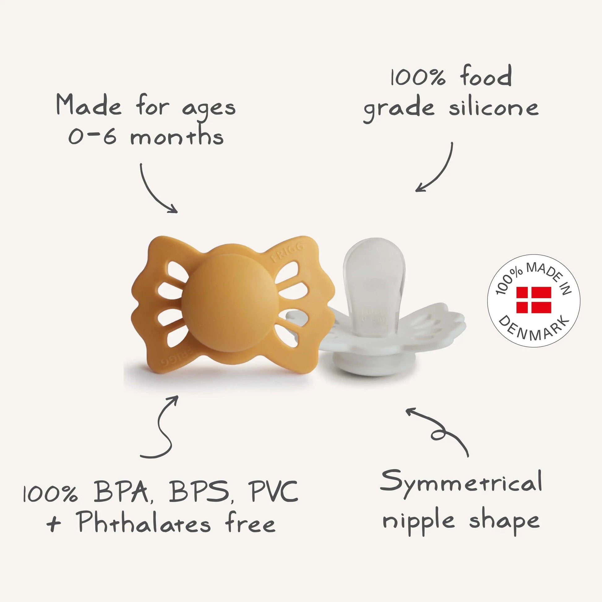 Frigg Lucky Symmetrical Silicone Pacifier 2 Pack 0 to 6 Months Mushie Everetts Place: Online Boutique