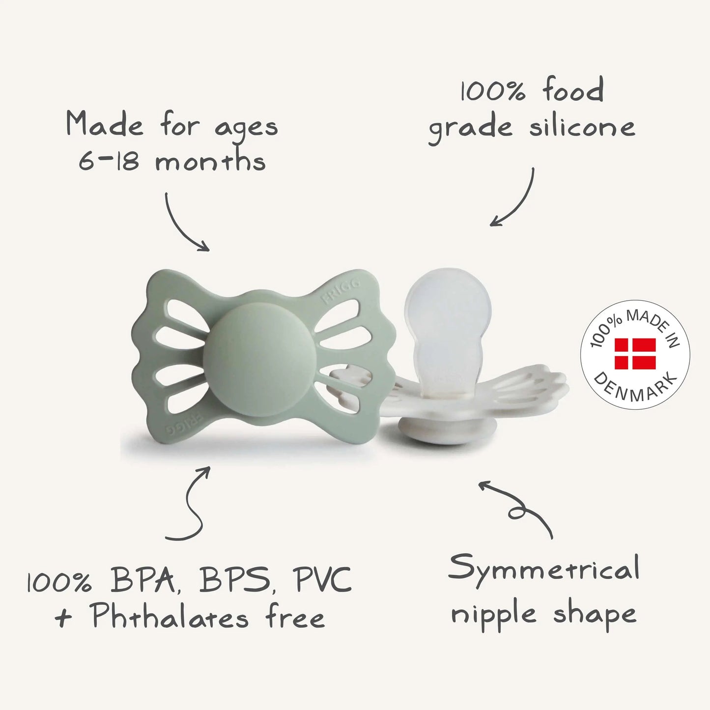 Frigg Lucky Symmetrical Silicone Pacifier 2 Pack for 6 to 18 Months Mushie Everetts Place: Online Boutique