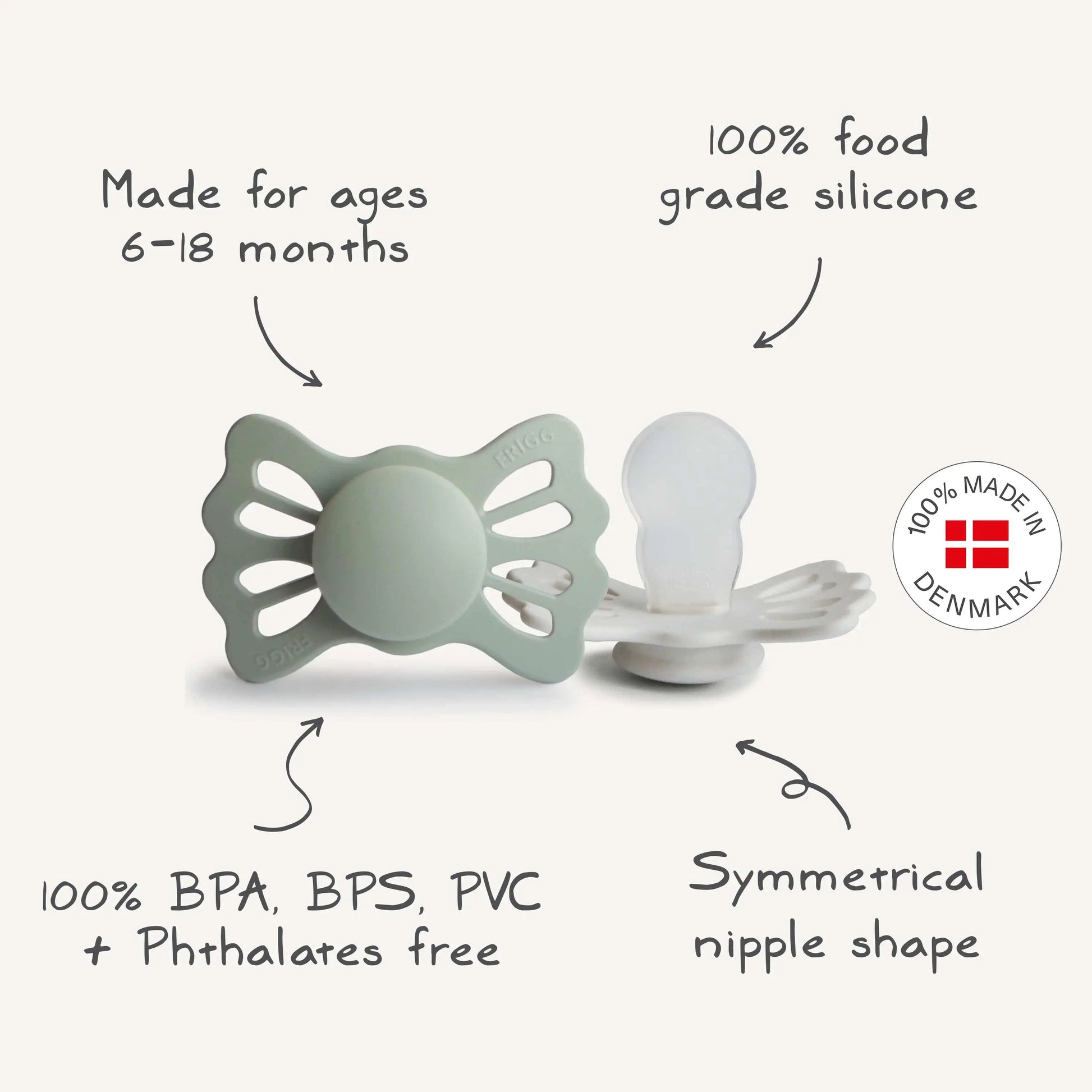 Frigg Lucky Symmetrical Silicone Pacifier 2 Pack for 6 to 18 Months Mushie Everetts Place: Online Boutique