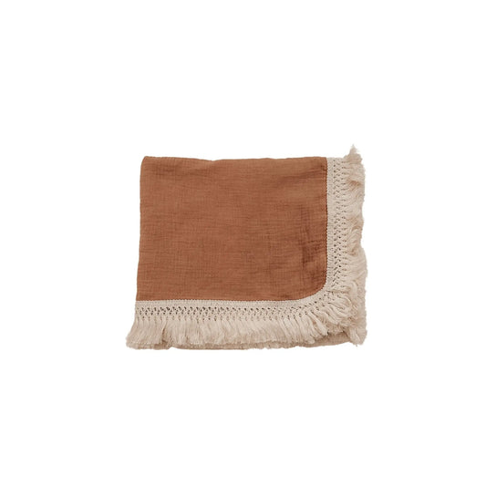 Fringe Swaddle Blanket - Caramel Harp Angel Boutique