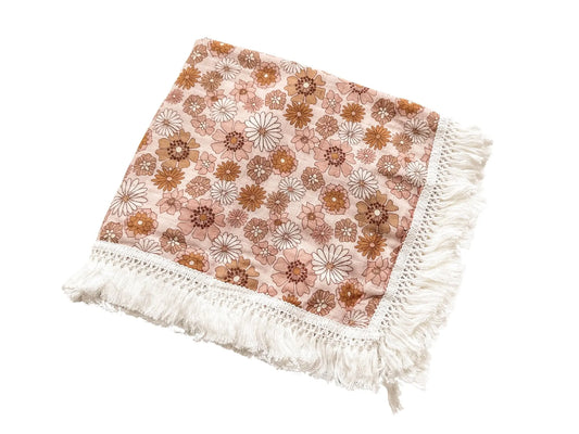 Fringe Swaddle Blanket - Retro Floral Harp Angel Boutique