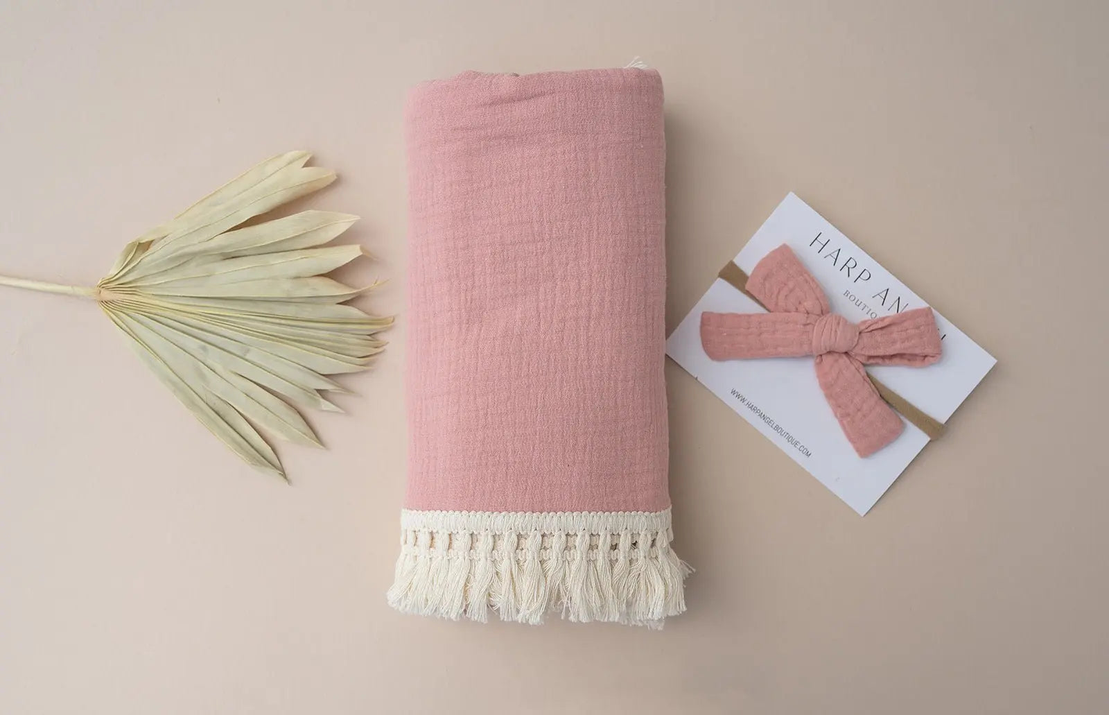 Fringe Swaddle Blanket - Rose Pink Harp Angel Boutique