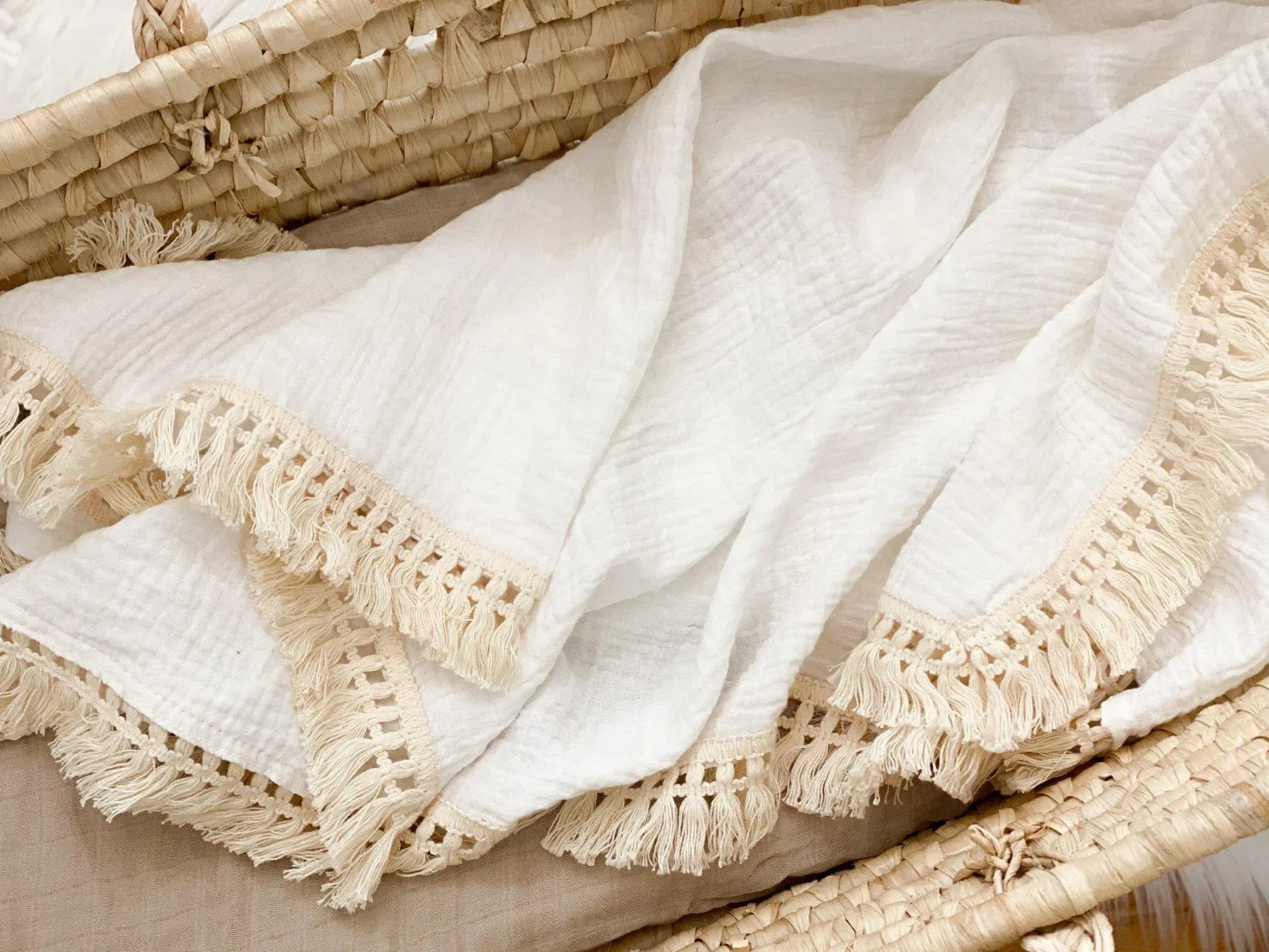 Fringe Swaddle Blanket - White Harp Angel Boutique